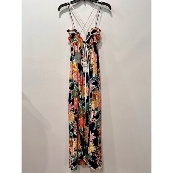 New LUSH Size S Strap open Criss Cross Tie Back Summer Dress Navy Floral Multi - Picture 10 of 11
